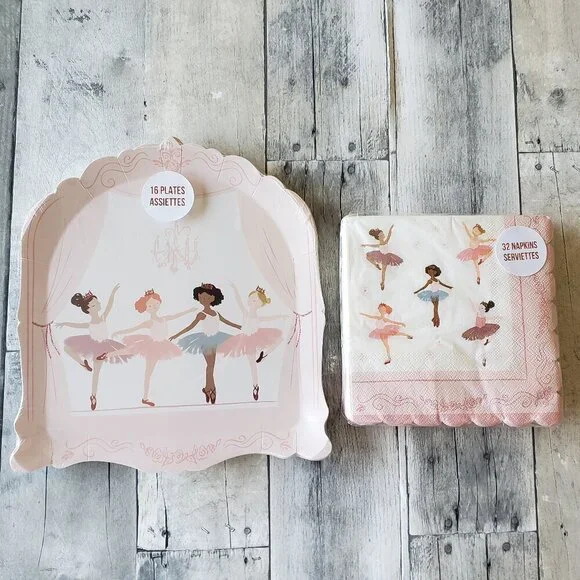 NWT Meri Meri Ballerinas on Stage Shaped Paper Plates (16) + Paper Napkins (32)