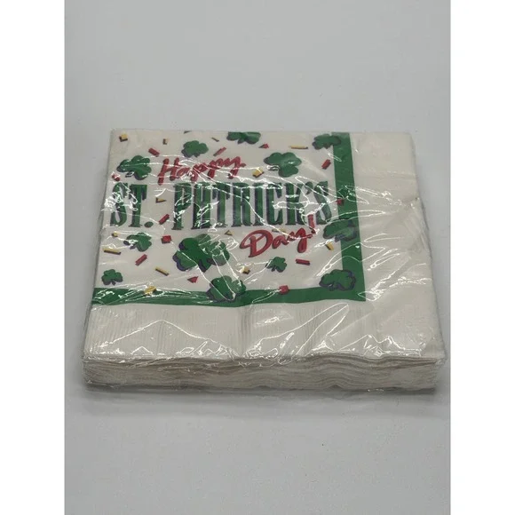 Paper Art Happy St Patricks Day Luncheon Napkins 24 Count 2 Ply Shamrock White
