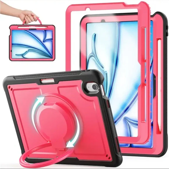 Durable Red Rose Tablet Case with Rotating Stand . iPad Air M2, 11 inch.