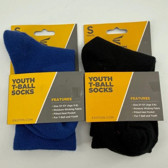 Easton Kids Small T-Ball Socks Blue Black Moisture Wicking 2 Pair Set Baseball