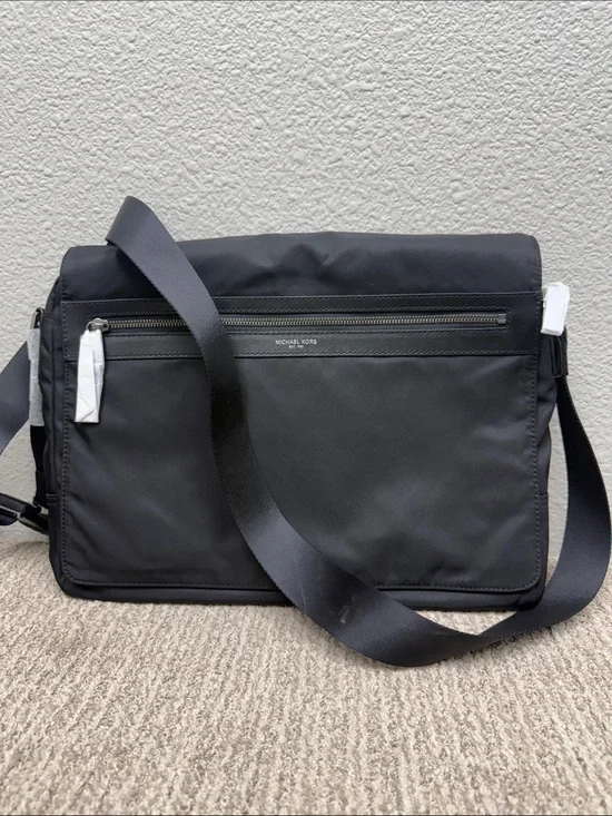 Michael Kors Black Nylon Men's Messenger Bag with Front Zip