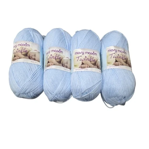 Mary Maxim Twinkle Baby Yarn Lot 4 Skeins 50g 230 Yd Blue Acrylic Knit Crochet