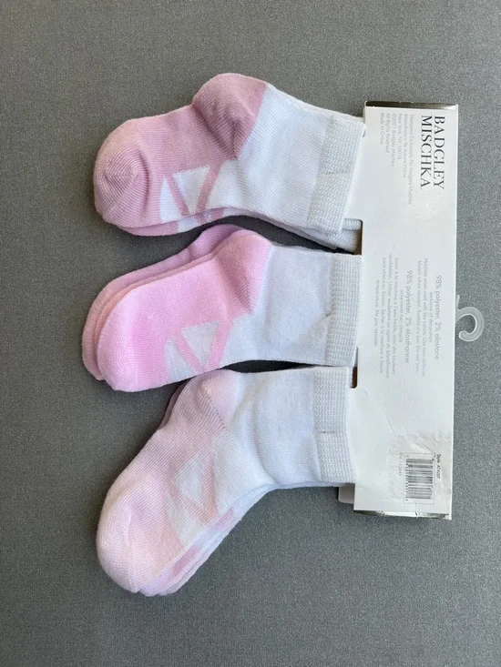 Badgley Mischka Pink & White Ballet Sock Set of 6 NWT Size 12-24 Months