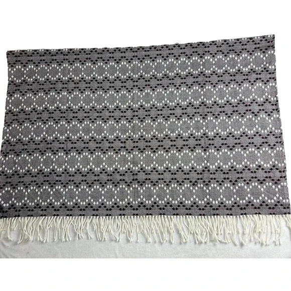 West Elm Throw Blanket Diamond Dot Decorative Burgundy White 44x56 Fringe