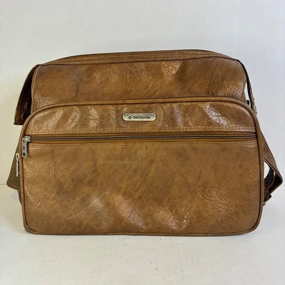 Samsonite Silhouette II Vintage Brown Faux Leather Messenger Bag Carry On Mens