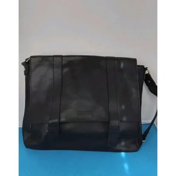 Kenneth Cole Black Leather Messenger Bag Professional Laptop‎ Shoulder Bag