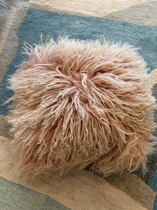 West Elm Pink Dyed Mongolian Lamb Fur Throw Pillow 16x16