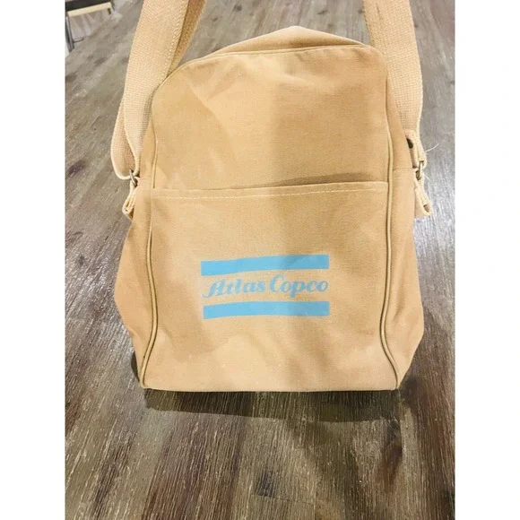 Vintage Atlas Copco Canvas Messenger Bag Tan Blue Industrial Shoulder Bag Work