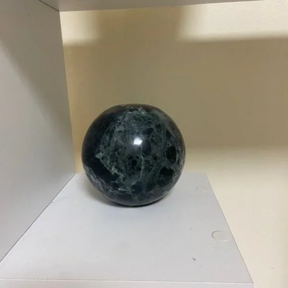 West Elm Extruded Shape Objects Sculpture Green Marble Sphere