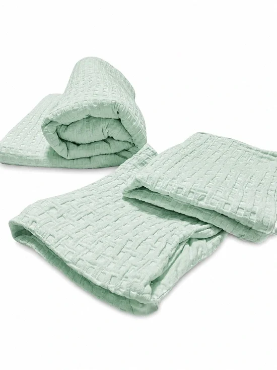 Tommy Bahama Home Basketweave Mint Textured Cotton Full Queen Duvet Shams Set