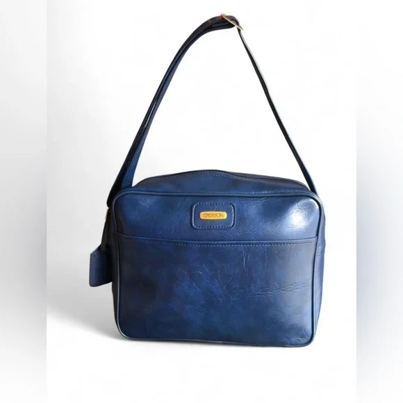 Vintage Sasson Travel Luggage Bag 1980's Premium Travel Purse Bag Brand Blue.