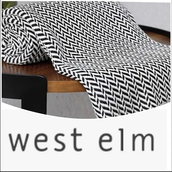 West Elm Gray/White Knit Acrylic Chevron Pattern Throw Blanket