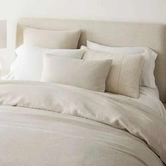 West Elm European Flax Linen Queen Duvet Cover in White