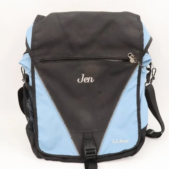 L.L. Bean Messenger Backpack Unisex Large Blue Black Ripstop Laptop Bag Jen