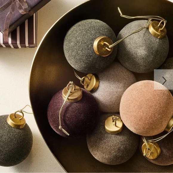 West Elm | Medium Flocked Ball Ornaments (Set of 9) - Cool Tones