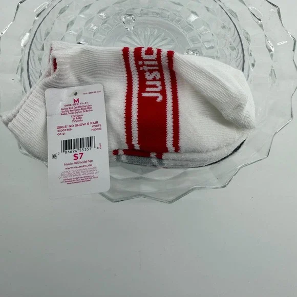 Justice Girls No Show Socks 6 Pair White Grey Black Pink Sport Size M Size 1Y 3Y