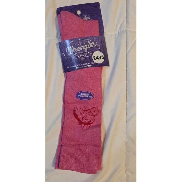 Wrangler Girl's Kid's Cowgirl Boot Socks - 1 Pair Pink W/Horse Size Med 9-11 NWT