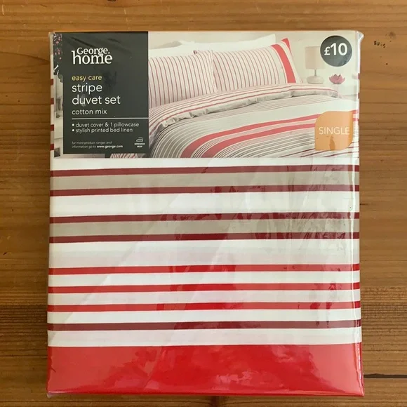 ⭐️British Single Bed Red Stripe Duvet Cover Set