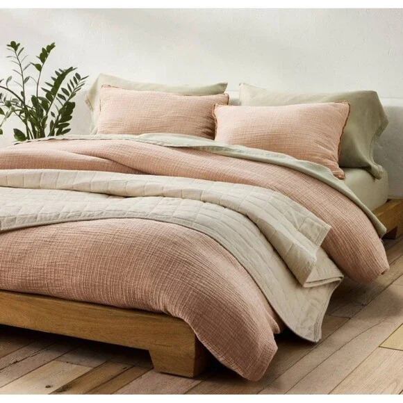 Full/Queen Textured Chambray Cotton Duvet Cover & Sham Set Warm Brown - Casaluna