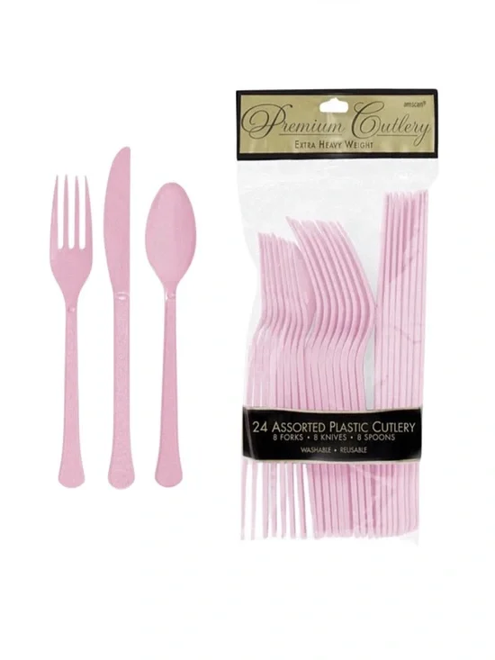 PREMIUM CUTLERY Extra Heavy Weight Plastic Pink Assorted Cutlery