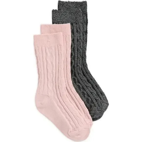 Nordstrom Kids' 2-Pack Heart Cable Crew Socks Set of 2 Shoe Size 3-9