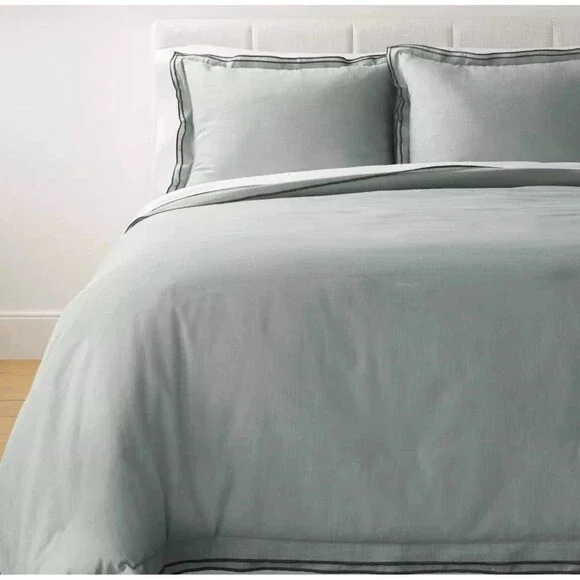 California King Double Flange Merrow Stitch Duvet Cover & Sham Set Light NEW