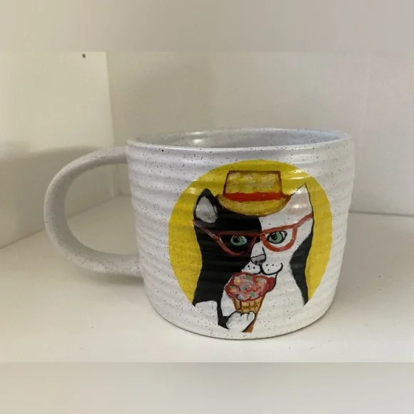 West Elm Cat Ice Cream Sunglasses Hat Art Coffee Mug 2 Sided