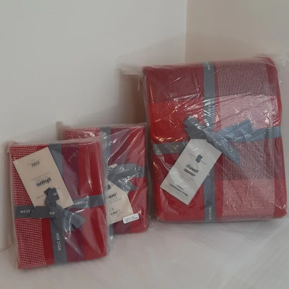 *West Elm Modern Plaid King Duvet Cover & 2 Euro Shams