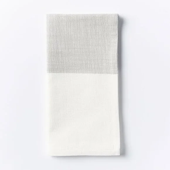 WEST ELM | NEW | Center Stripe Woven Napkin, Set of 16, Platinum