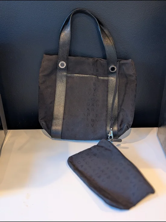 Bvlgari Logo Mania Black Canvas Satchel with Pochette