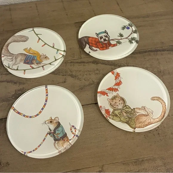 West Elm Rachel Kozlowski Dapper Animal Drink Coasters, Set of 4.
