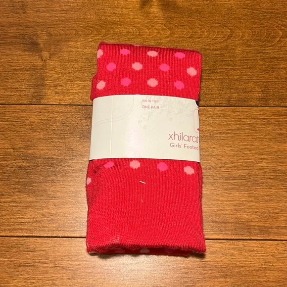 Pink Polka Dotted Footed Tights For Girls Size 7-10 NEW