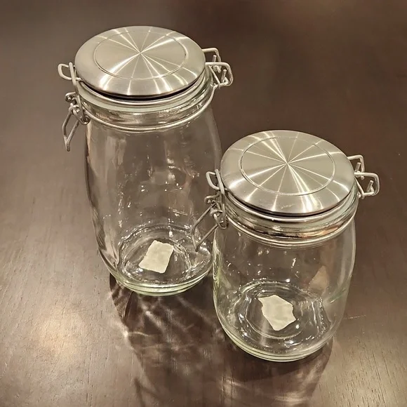 West Elm Storage Glass Jars, Silver Lid w/Kilner latch closure NWT set of 2