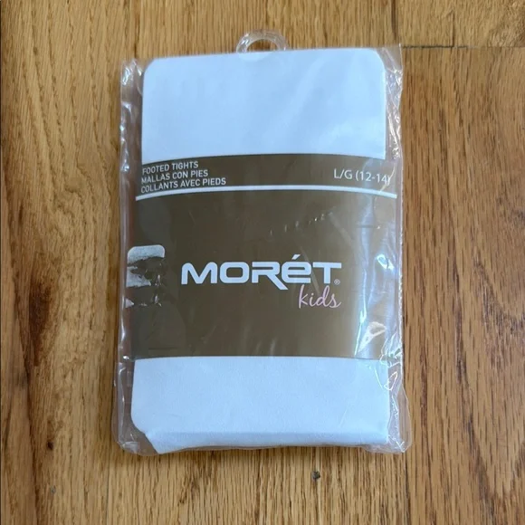 MORET Footed White Tights, Size Large (12-14) Dance Gymnastics