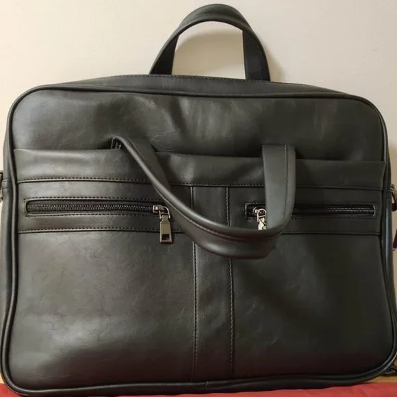 Men's Black Leather Messenger and Laptop bag 15.6 inch