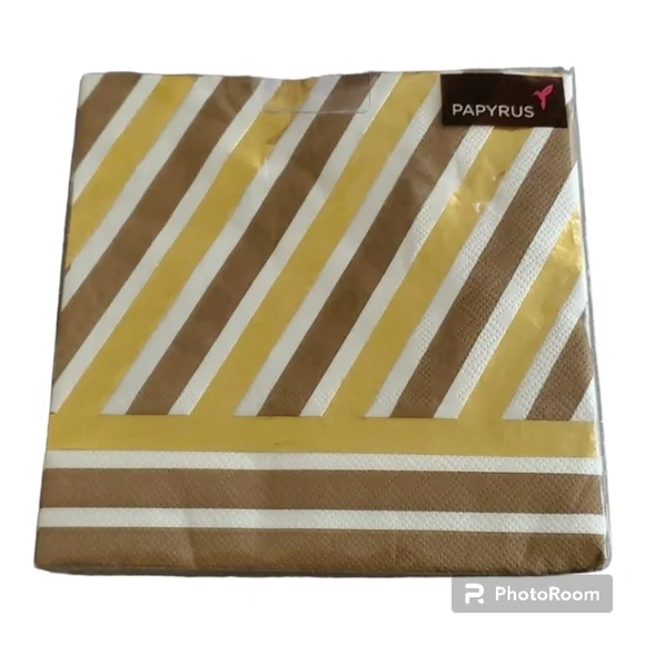 Gold Foil Papyrus lunch napkins ONE PACK of 20 napkins goil foil brown & white