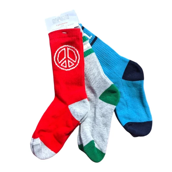 Gymboree Boys A 3-6 Shoe size 9-12 Peace,Chill,Striped Red/Blue Socks (3) pair