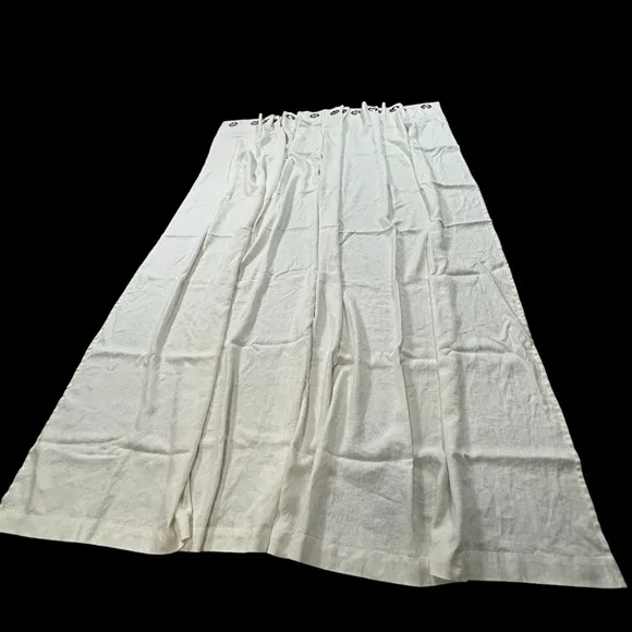 West Elm 48 x 96 White European Flax Linen Set 2 Curtain Panels Grommet