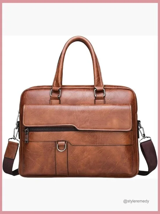 Faux Leather Laptop Bag 15in Water-Resistant Messenger Briefcase