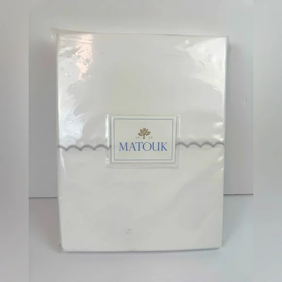 Matouk Astrid Cotton Percale Full/Queen Duvet Cover Set White/Silver - NWT $750