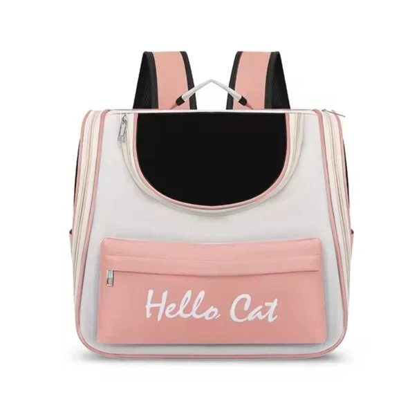 Hello Cat Pet Carrier Pink Backpack With Window & Ventilation For Cats Or Small
