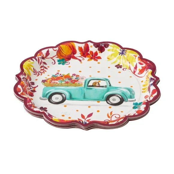 Pioneer Woman Vintage Truck Floral Fall Thanksgiving Paper Plate Napkins 16guest