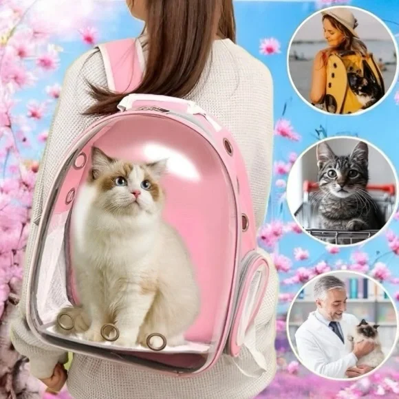 Pink PetPack Clear Bubble Carrier Backpack Breathable Space Capsule Small Cats