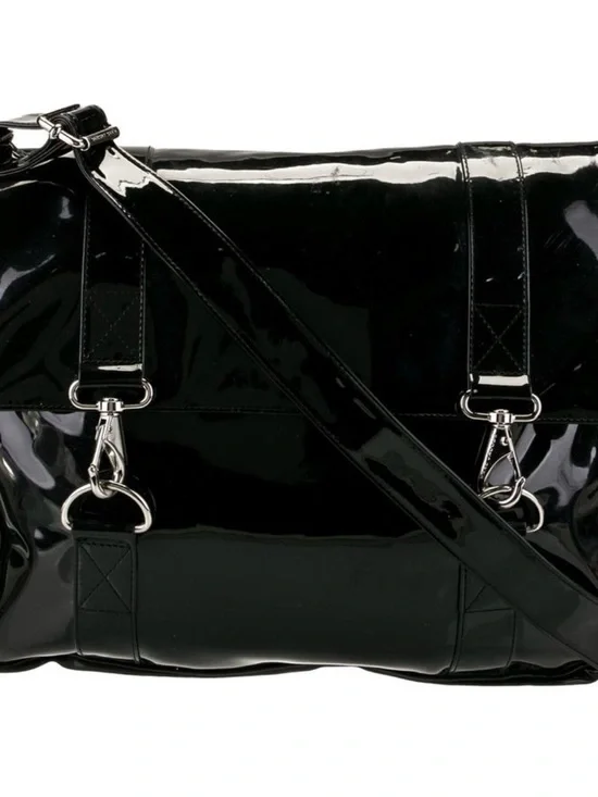 Marc Jacobs Black Patent Messenger Bag with Silver Hardware