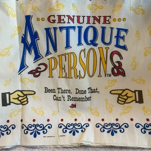 NEW Vintage 90s Plastic Backed Tablecloth “Genuine Antique Person” Birthday