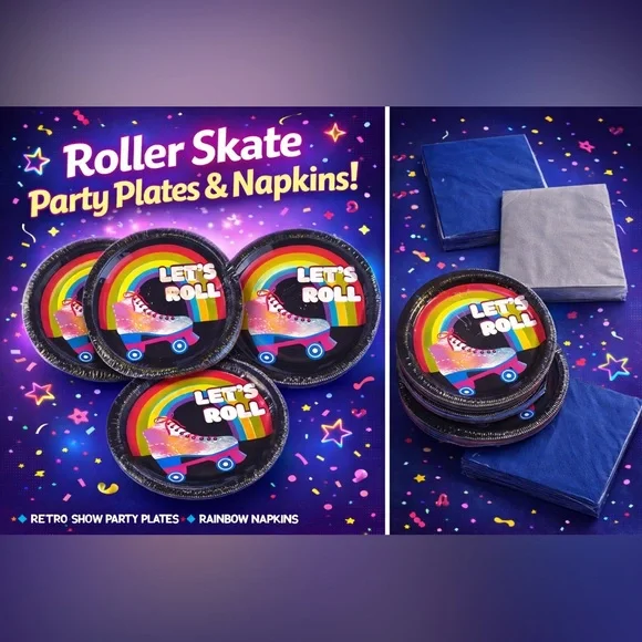 Roller Skate Party Plates and Napkins Set