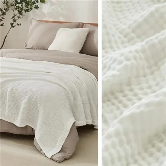 NEW West Elm Boho White Knit Gauze Ultra Soft Throw Blanket Bedding - 50