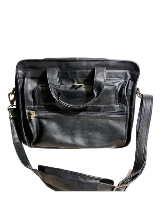 Claire Chase Black Laptop Briefcase Leather Messenger Bag Executive Office 16X13