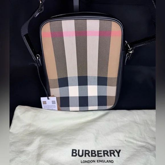BURBERRY NOVACHECK/BLACK VERTICAL CROSSBODY