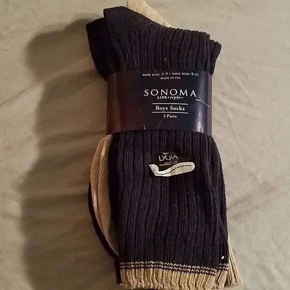Sonoma Kids Dress Socks Size 9-11 – Black and Beige Boys Crew